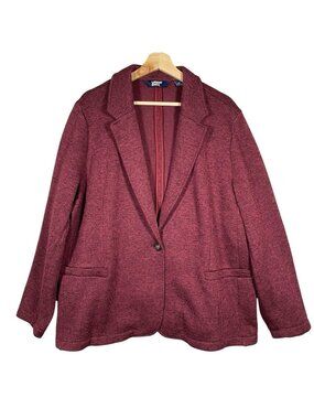 Lands End Sweater Fleece Blazer Women's Plus 2X Knit Jacket Burgundy Wine